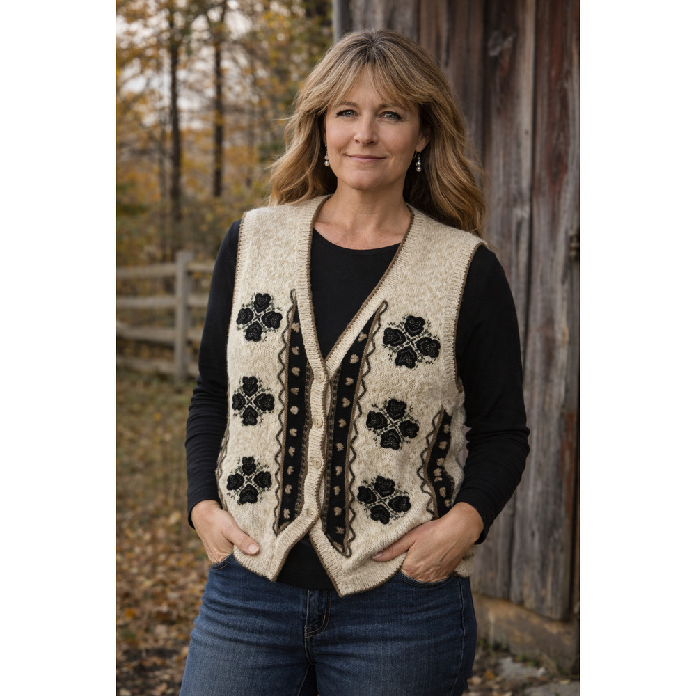 Christopher & Banks Hand Embroidered Knitted Heart Design Cardigan Vest Size M